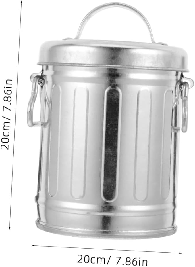 Retro Trash Can Style Ashtray with Lid – Large Metal Sealed Design | 7.86 Inch Diameter | Decorative & Functional