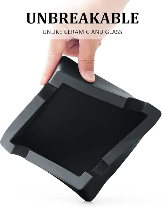 Minimalist Square Ashtray – Matte Black Finish | Modern Industrial Style | Windproof & Heat-Resistant for Indoor/Outdoor Use