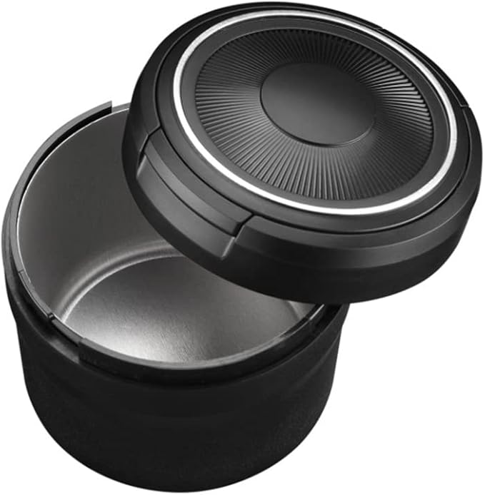 Smart LED Car Ashtray with Lid | Smokeless Design with Cup Holder Fit | Portable Flame-Retardant Ashtray for Car, SUV, Office – Matte Black