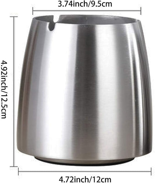 Large Capacity Stainless Steel Windproof Ashtray – Brushed Silver Finish | Anti-Slip Bottom | Indoor & Outdoor Use