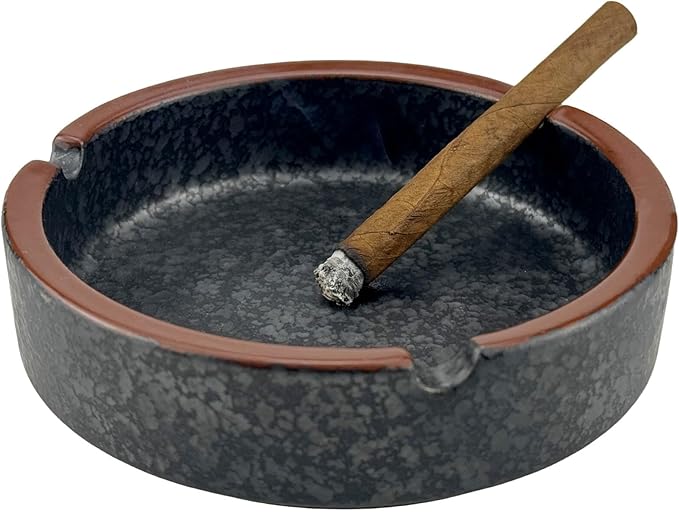 Vintage Ceramic Ashtray – Round Stone Texture Design | 4.13" Diameter | Anti-Slip | Smokers Gift for Home/Office/Tabletop