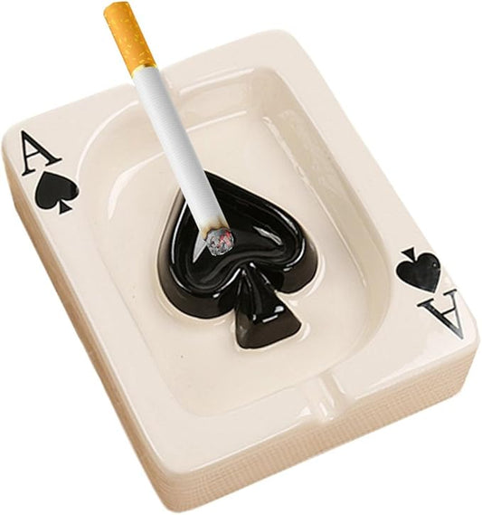 Creative Poker A Ashtray – Ceramic Spade Design | High-Temperature Glaze | Stylish Table Decor | 13.5×10.5×3.5cm | Home/Bar/Gift