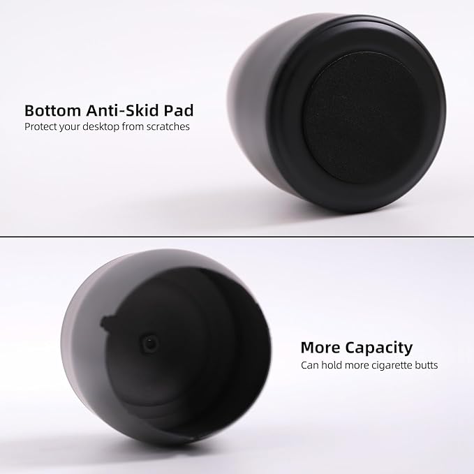 Matte Black Ashtray with Lid – Windproof & Sealed Design – Large Capacity Tabletop Ash Holder