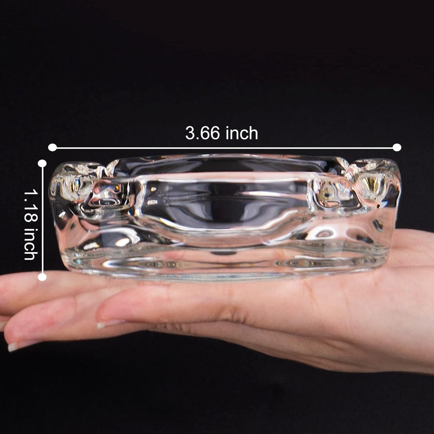 Portable Clear Glass Ashtray|Mini Round Crystal-Style Ashtray|Compact Tabletop Design|3.66 × 1.18 Inches
