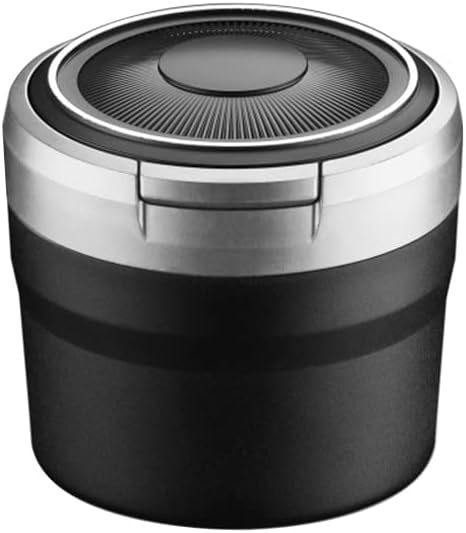 Smart LED Car Ashtray with Lid | Smokeless Design with Cup Holder Fit | Portable Flame-Retardant Ashtray for Car, SUV, Office – Matte Black