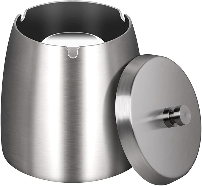 Large Capacity Stainless Steel Windproof Ashtray – Brushed Silver Finish | Anti-Slip Bottom | Indoor & Outdoor Use