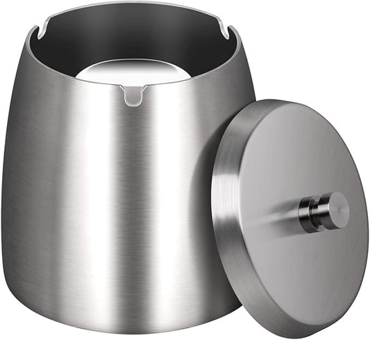 Large Capacity Stainless Steel Windproof Ashtray – Brushed Silver Finish | Anti-Slip Bottom | Indoor & Outdoor Use