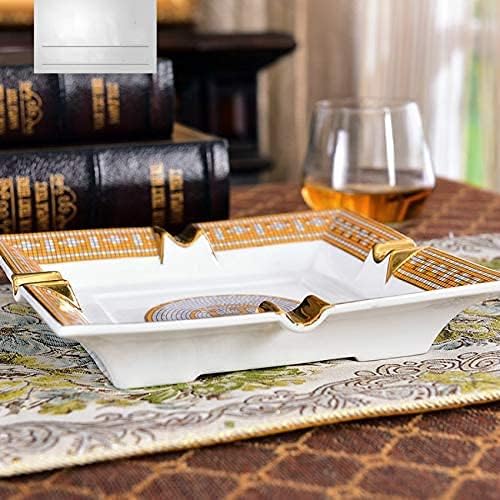 Luxury European Gold-Trimmed Ceramic Ashtray｜Square Vintage Style Tray for Home & Office｜19.4×19.4×3.4 cm