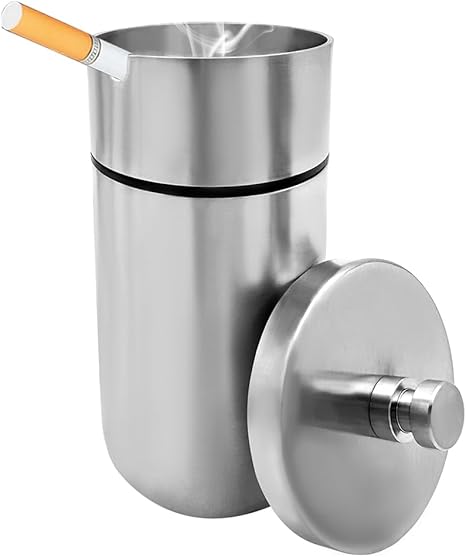Stainless Steel Car Ashtray with Lid – Windproof & Odor Resistant – Removable Easy-Clean Design – Fits Most Car Cup Holders