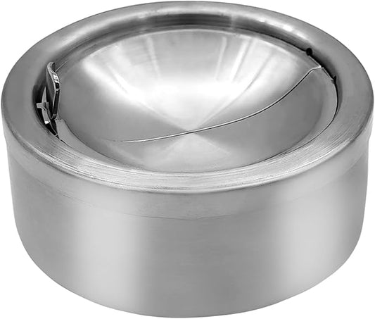 Stainless Steel Flip-Top Ashtray – Windproof & Odor-Sealing – Durable Brushed Metal Design for Indoor/Outdoor Use