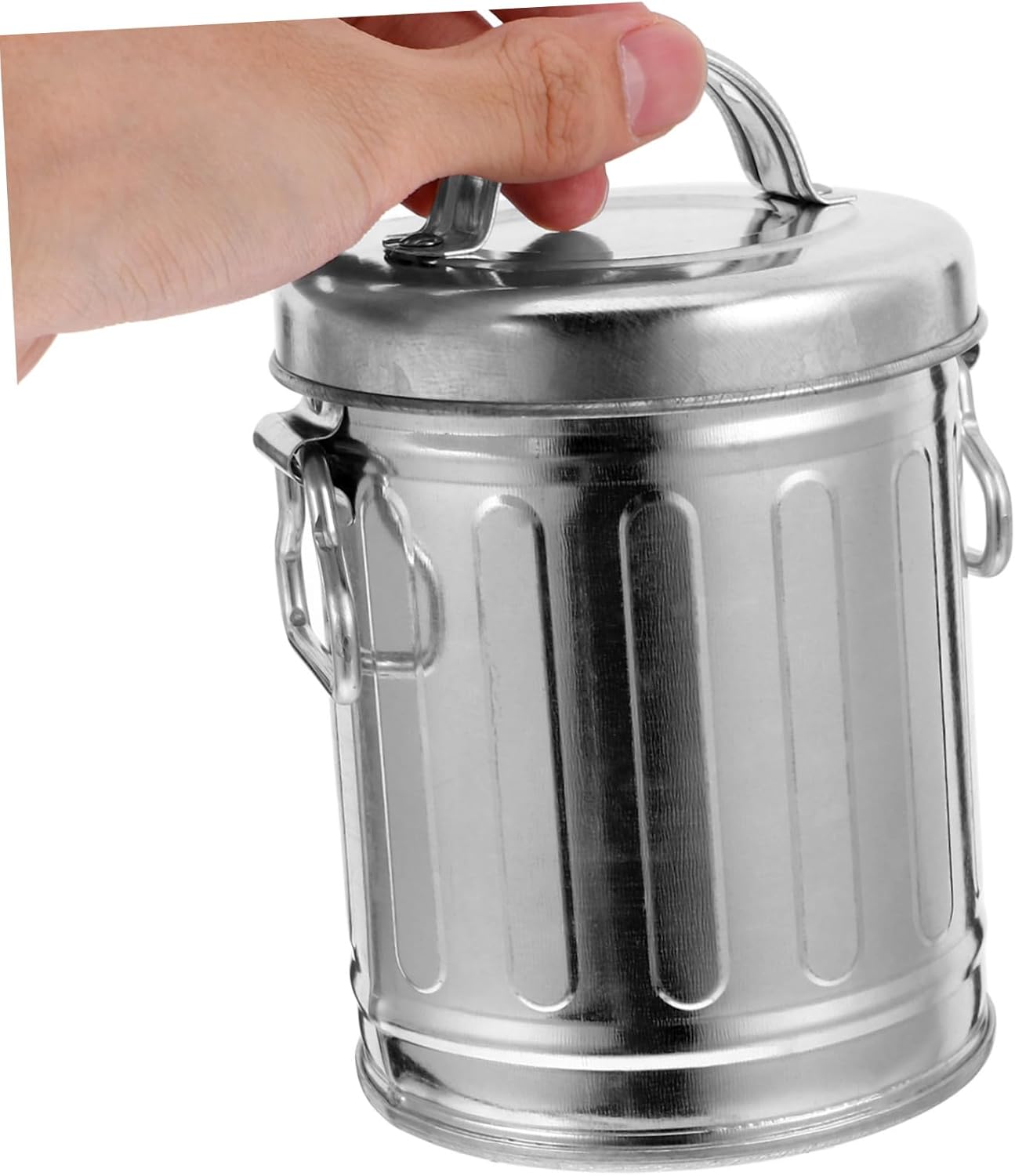 Retro Trash Can Style Ashtray with Lid – Large Metal Sealed Design | 7.86 Inch Diameter | Decorative & Functional