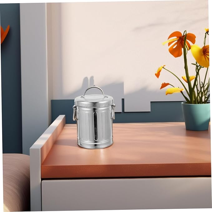 Retro Trash Can Style Ashtray with Lid – Large Metal Sealed Design | 7.86 Inch Diameter | Decorative & Functional