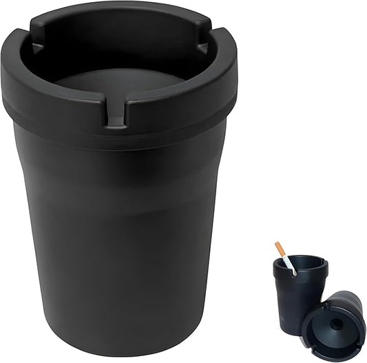 Universal Car Cup Holder Ashtray – Windproof Portable Plastic Ashtray with Cigarette Slots – Fits Most Car Cup Slots