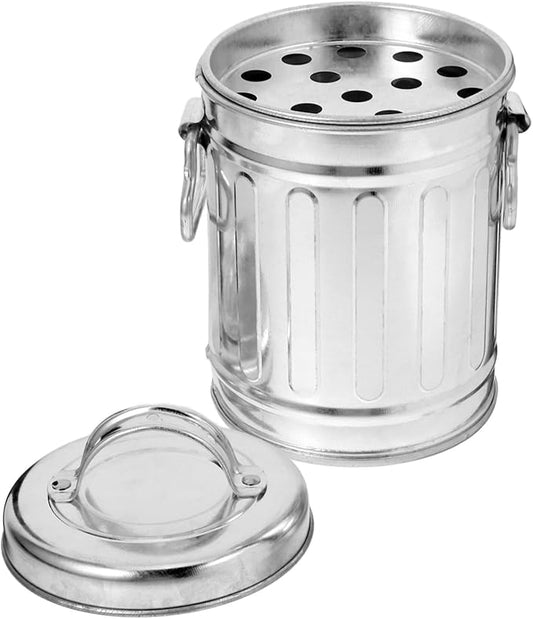 Retro Trash Can Style Ashtray with Lid – Large Metal Sealed Design | 7.86 Inch Diameter | Decorative & Functional