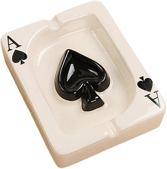Creative Poker A Ashtray – Ceramic Spade Design | High-Temperature Glaze | Stylish Table Decor | 13.5×10.5×3.5cm | Home/Bar/Gift