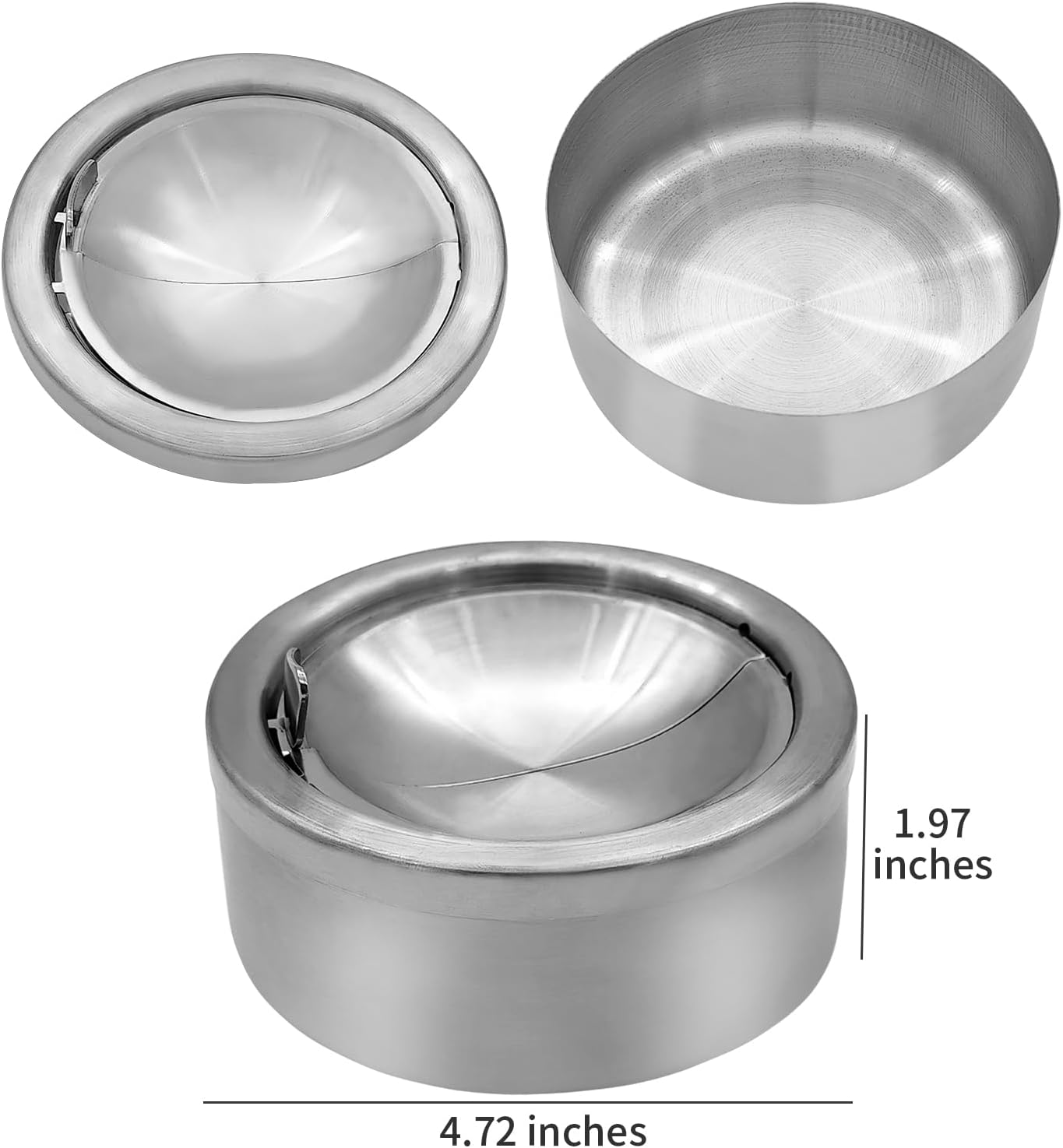 Stainless Steel Flip-Top Ashtray – Windproof & Odor-Sealing – Durable Brushed Metal Design for Indoor/Outdoor Use