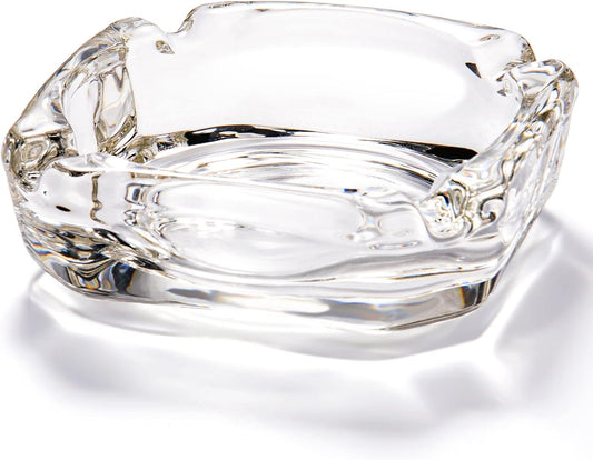 Portable Clear Glass Ashtray｜Mini Round Crystal-Style Ashtray｜Compact Tabletop Design｜3.66 × 1.18 Inches