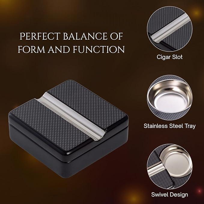 Portable Carbon Fiber Style Sliding Lid Ashtray with Stainless Steel Insert – Compact for Car and Desk Use