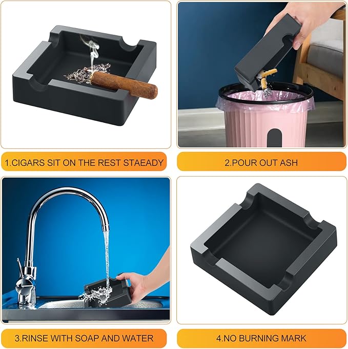 Minimalist Square Ashtray – Matte Black Finish | Modern Industrial Style | Windproof & Heat-Resistant for Indoor/Outdoor Use