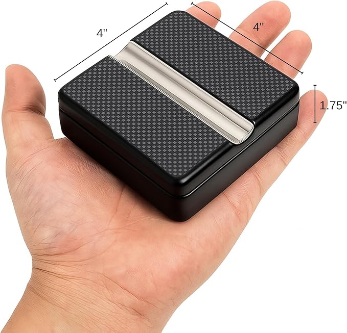 Portable Carbon Fiber Style Sliding Lid Ashtray with Stainless Steel Insert – Compact for Car and Desk Use