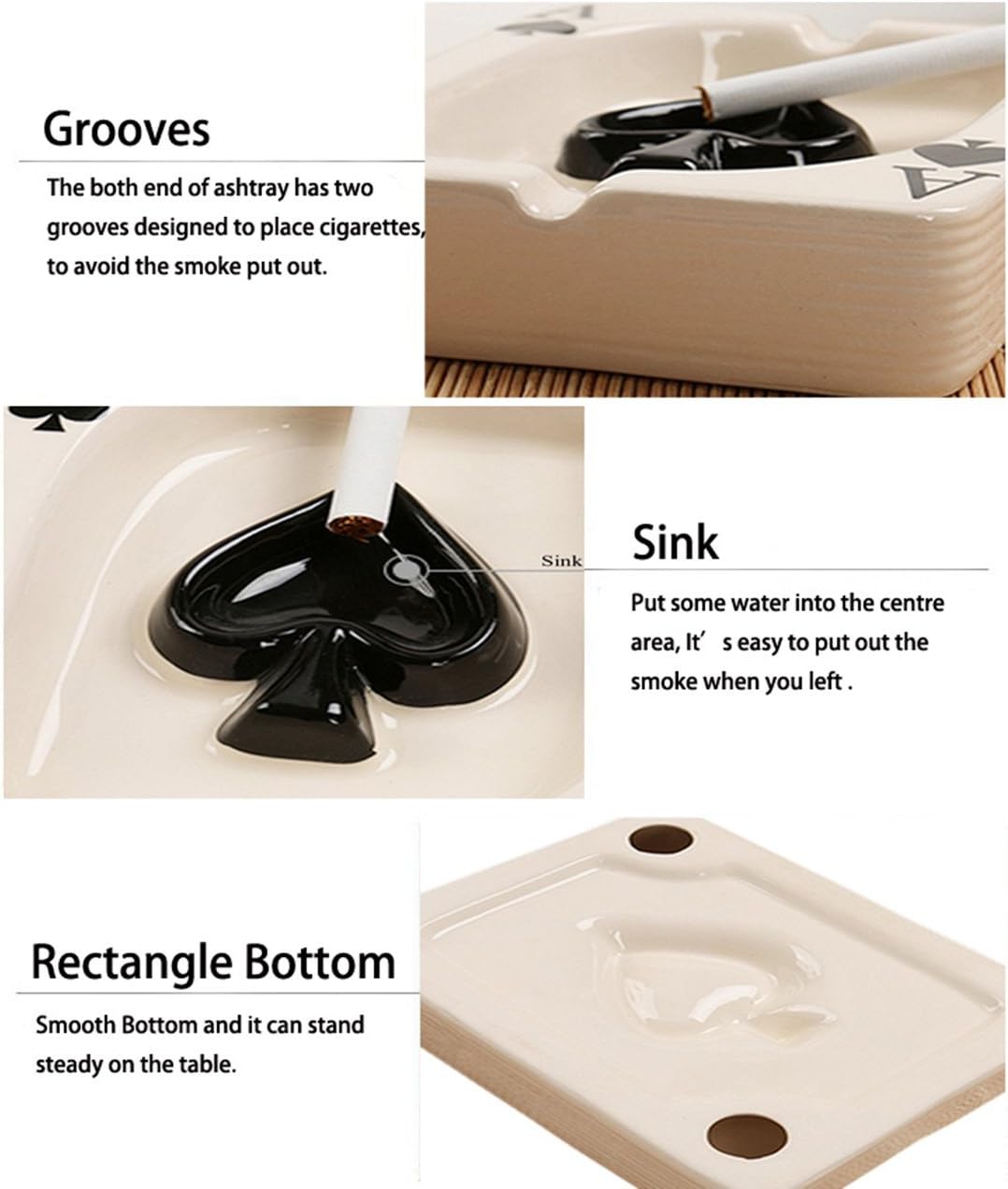 Creative Poker A Ashtray – Ceramic Spade Design | High-Temperature Glaze | Stylish Table Decor | 13.5×10.5×3.5cm | Home/Bar/Gift