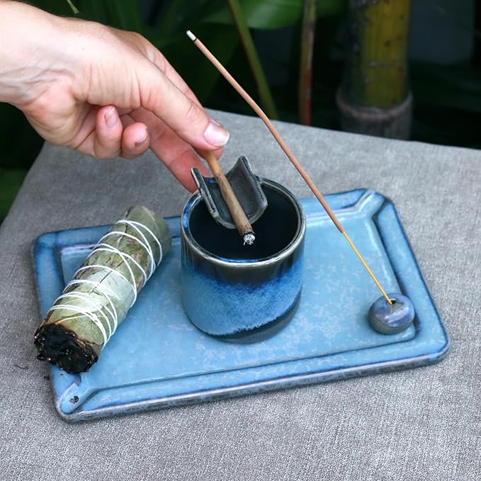 Handcrafted Ceramic Ashtray – Unique Glazed Finish | Deep Round Design with Cigarette Slot | Artistic Gift for Home/Office Use